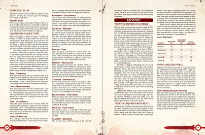 Rules for special injuries inflicted by specific damage types, and how to treat injuries in combat, with rest, or using healing spells in dungeons and dragons 5th edition