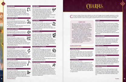 Examples of new charms for dungeons and dragons 5th edition are shown, including some granted by fey, fiend (unholy), primal, and celestial creatures. 